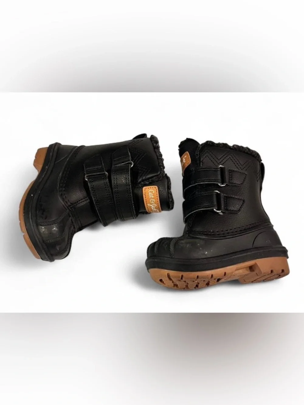Cat & Jack Black Kids' Faux-Fur Strap Winter Boots
